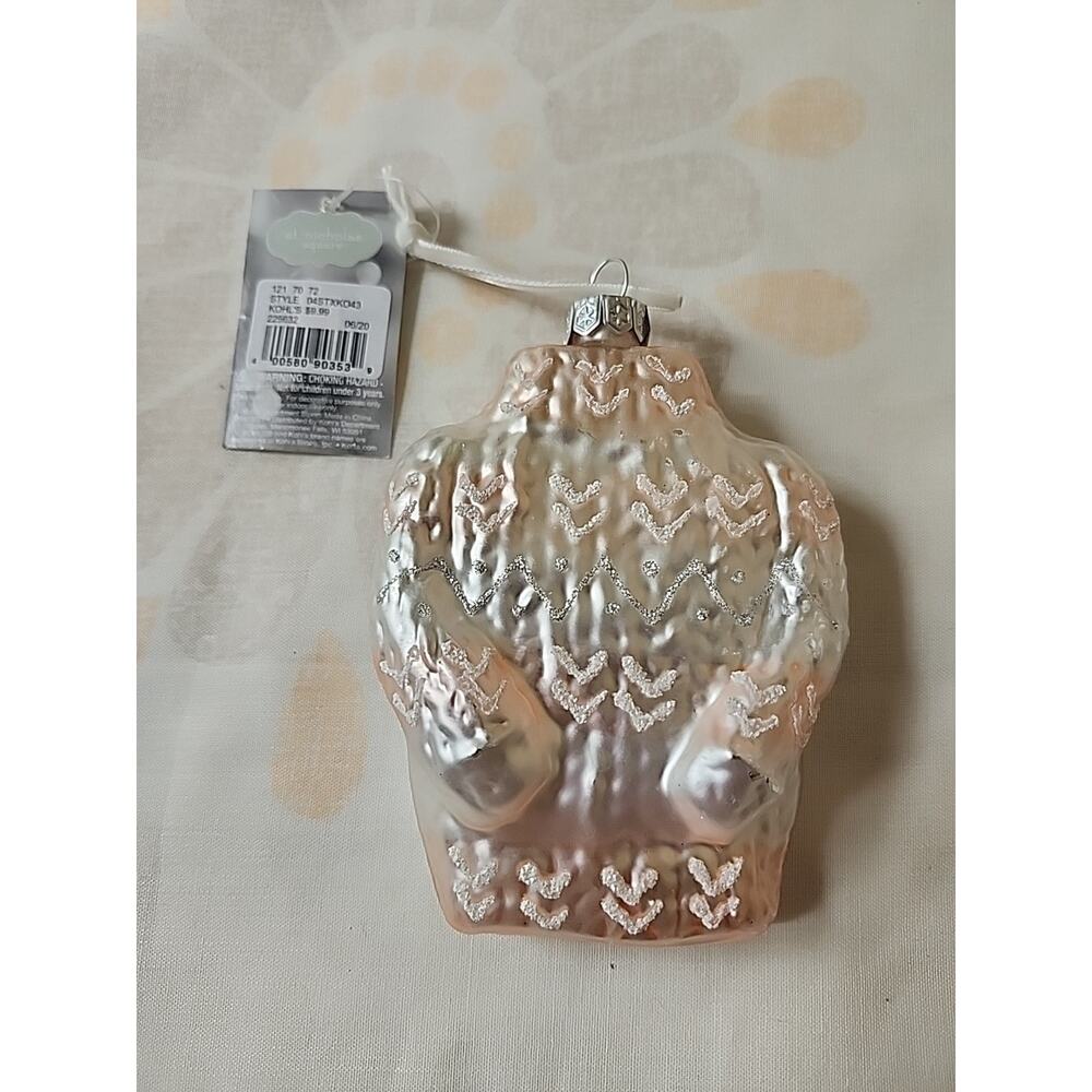 Kohl's Warm & Cozy Sweater Christmas Ornament Pink & Gray Glitter Hard Plastic